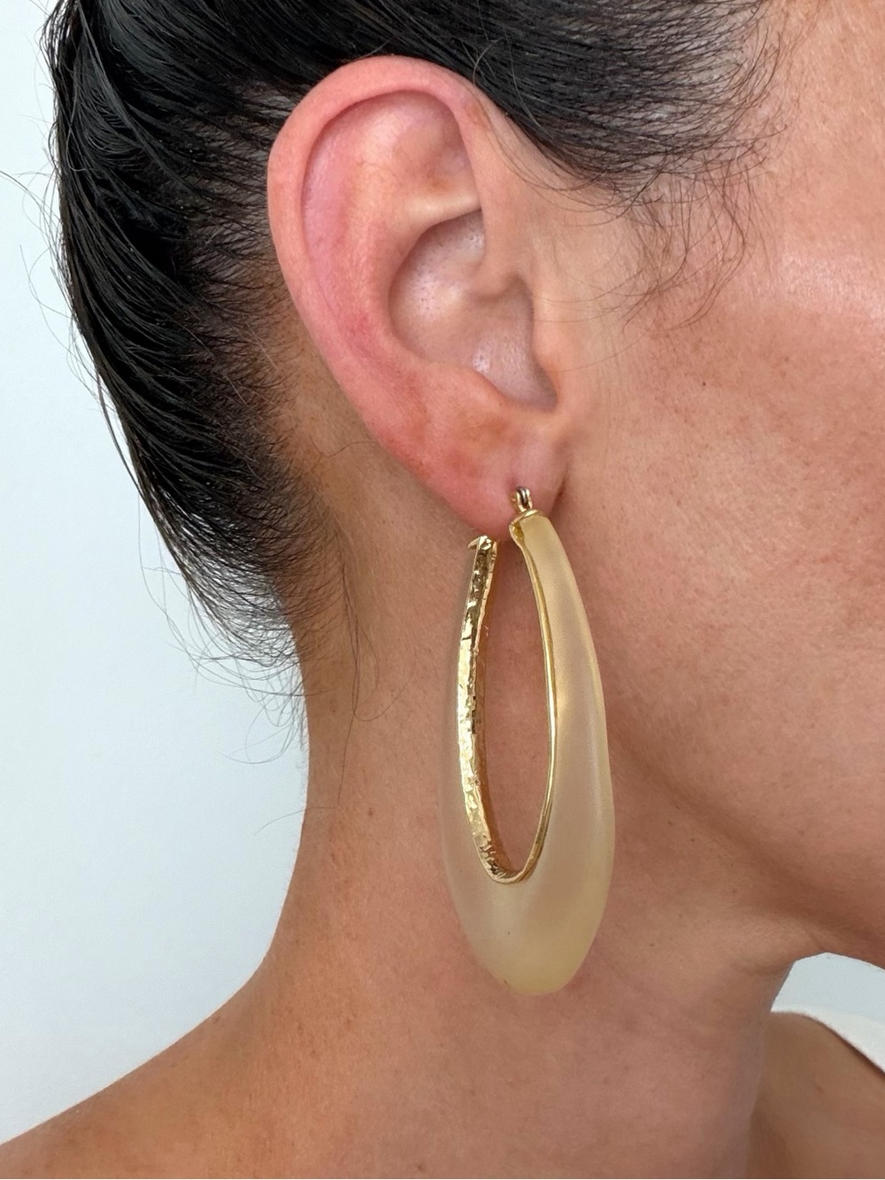 Vintage Frosted Lucite & Gold Teardrop Hoop Earrings